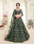 Green Net Lehenga with Heavy Threadwork and Stone Embellishments