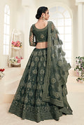 Green Net Lehenga with Heavy Threadwork and Stone Embellishments