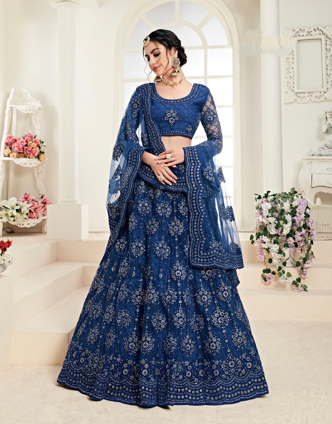 Royal Blue Net Lehenga with Exquisite Embroidery and Stone Detailing