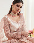 Peach Bridal Lehenga with Cording Embroidery and Cutwork Dupatta