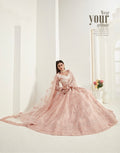 Peach Bridal Lehenga with Cording Embroidery and Cutwork Dupatta