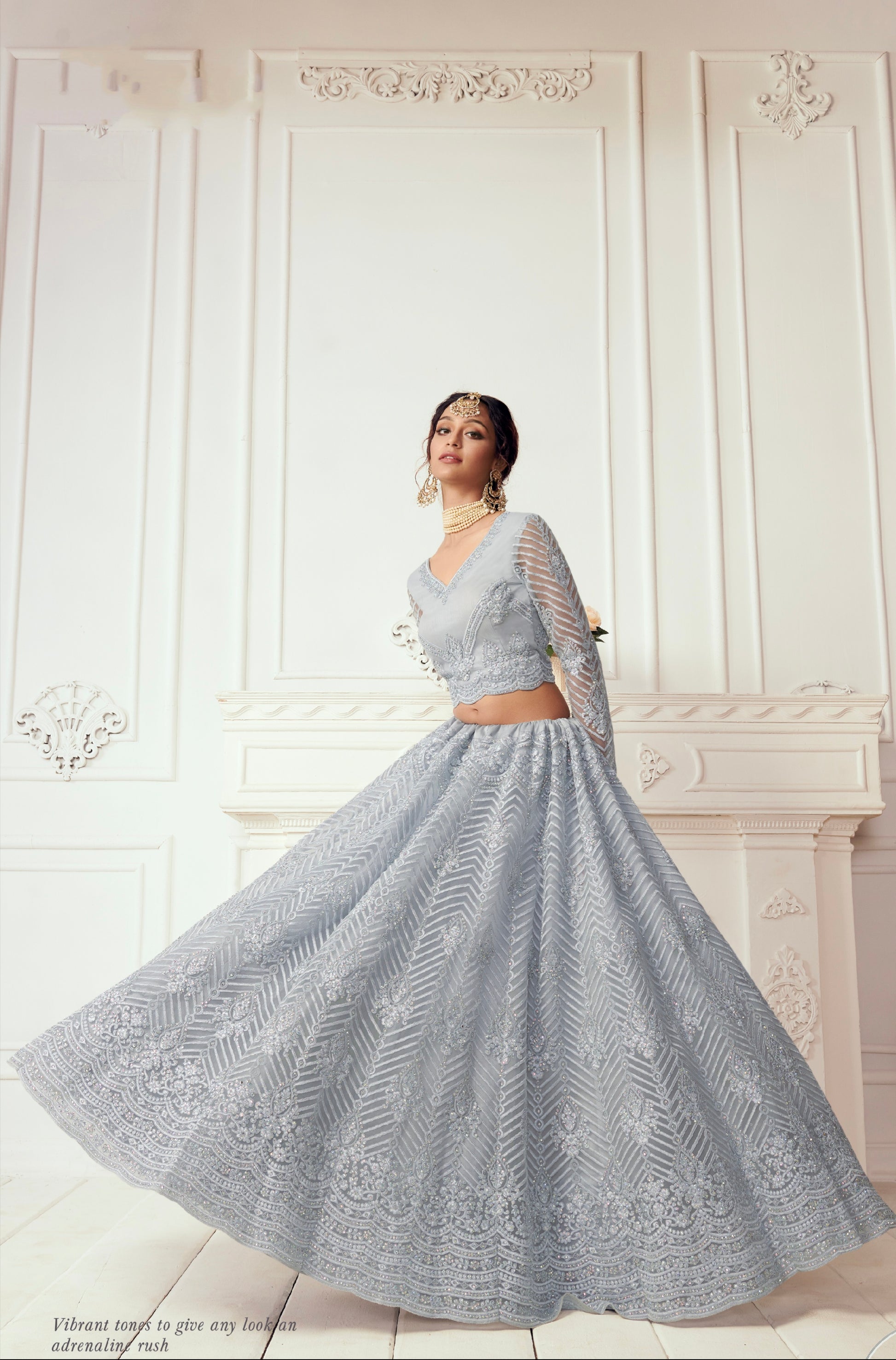 Periwinkle Bridal Lehenga with Cording Embroidery and Heavy Dupatta