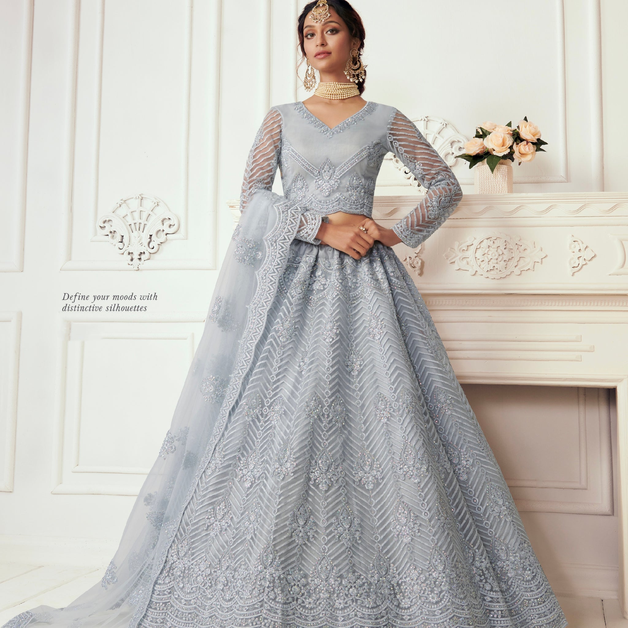 Periwinkle Bridal Lehenga with Cording Embroidery and Heavy Dupatta