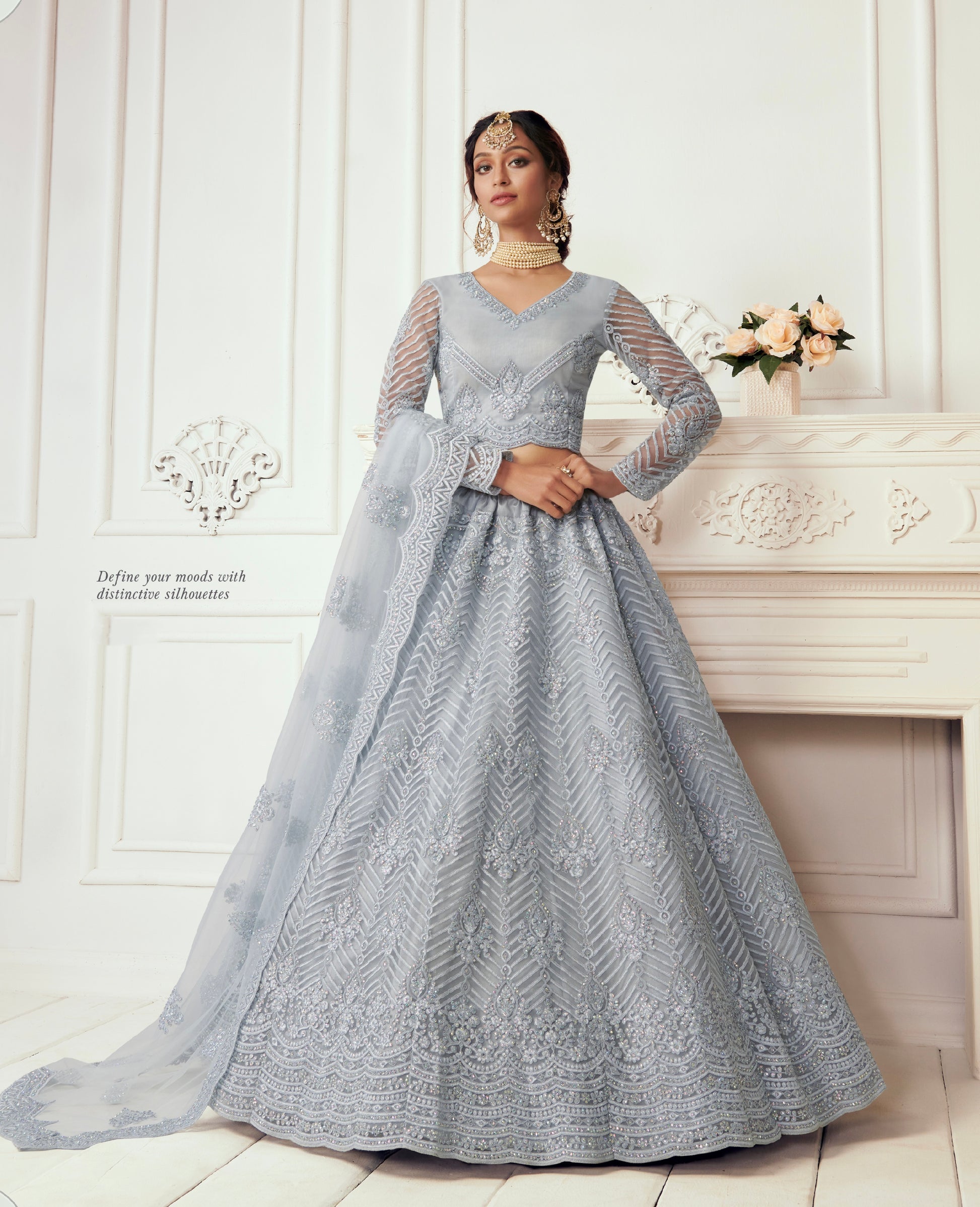 Periwinkle Bridal Lehenga with Cording Embroidery and Heavy Dupatta