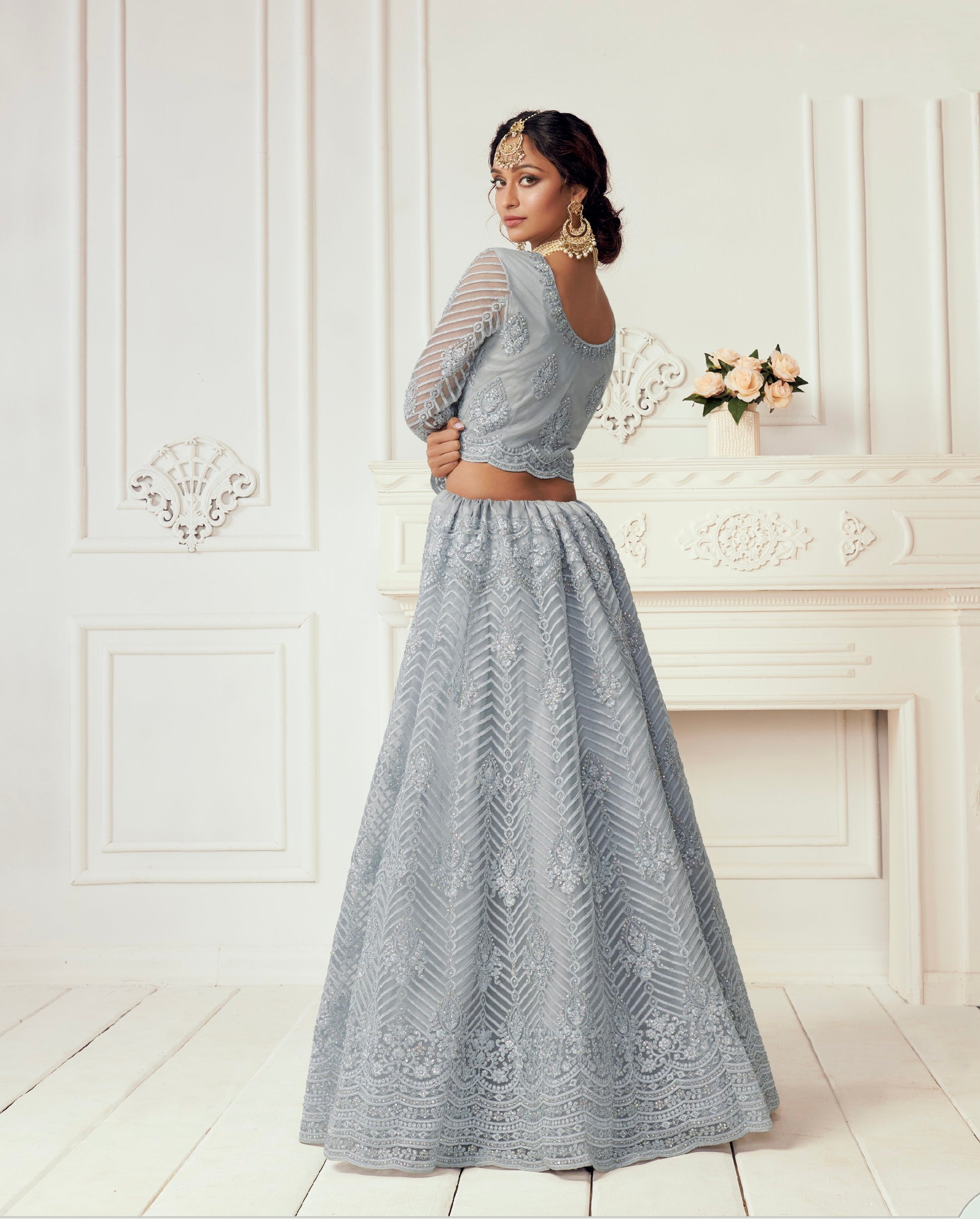 Periwinkle Bridal Lehenga with Cording Embroidery and Heavy Dupatta