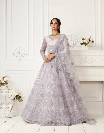 Lavender Bridal Lehenga with Cording Embroidery and Cutwork Dupatta