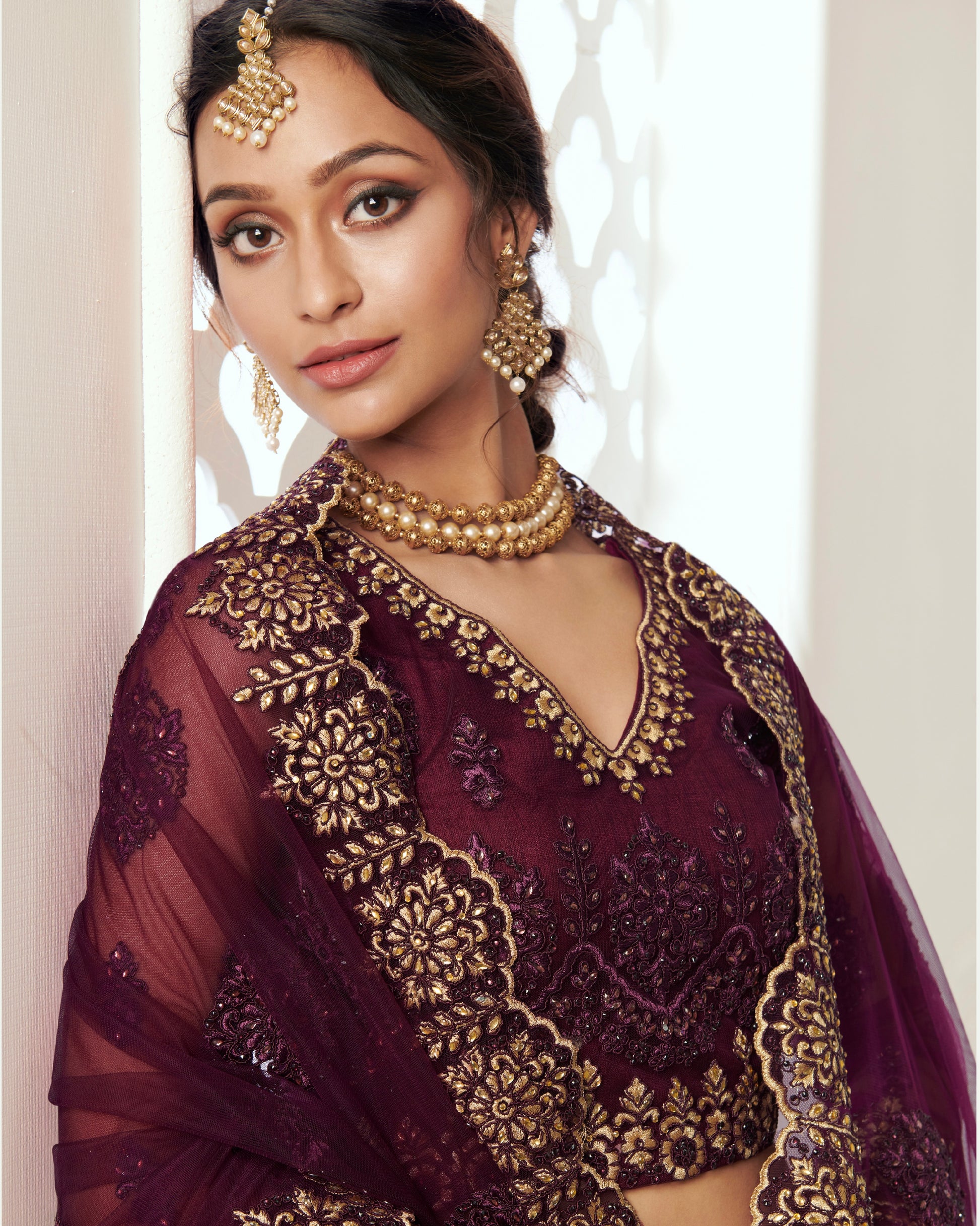 Royal Maroon Bridal Lehenga with Zari and Thread Embroidery