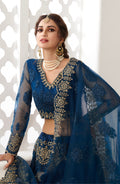 Prussian Blue Bridal Lehenga with Zari Embroidery and Heavy Work