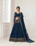 Prussian Blue Bridal Lehenga with Zari Embroidery and Heavy Work