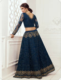 Prussian Blue Bridal Lehenga with Zari Embroidery and Heavy Work