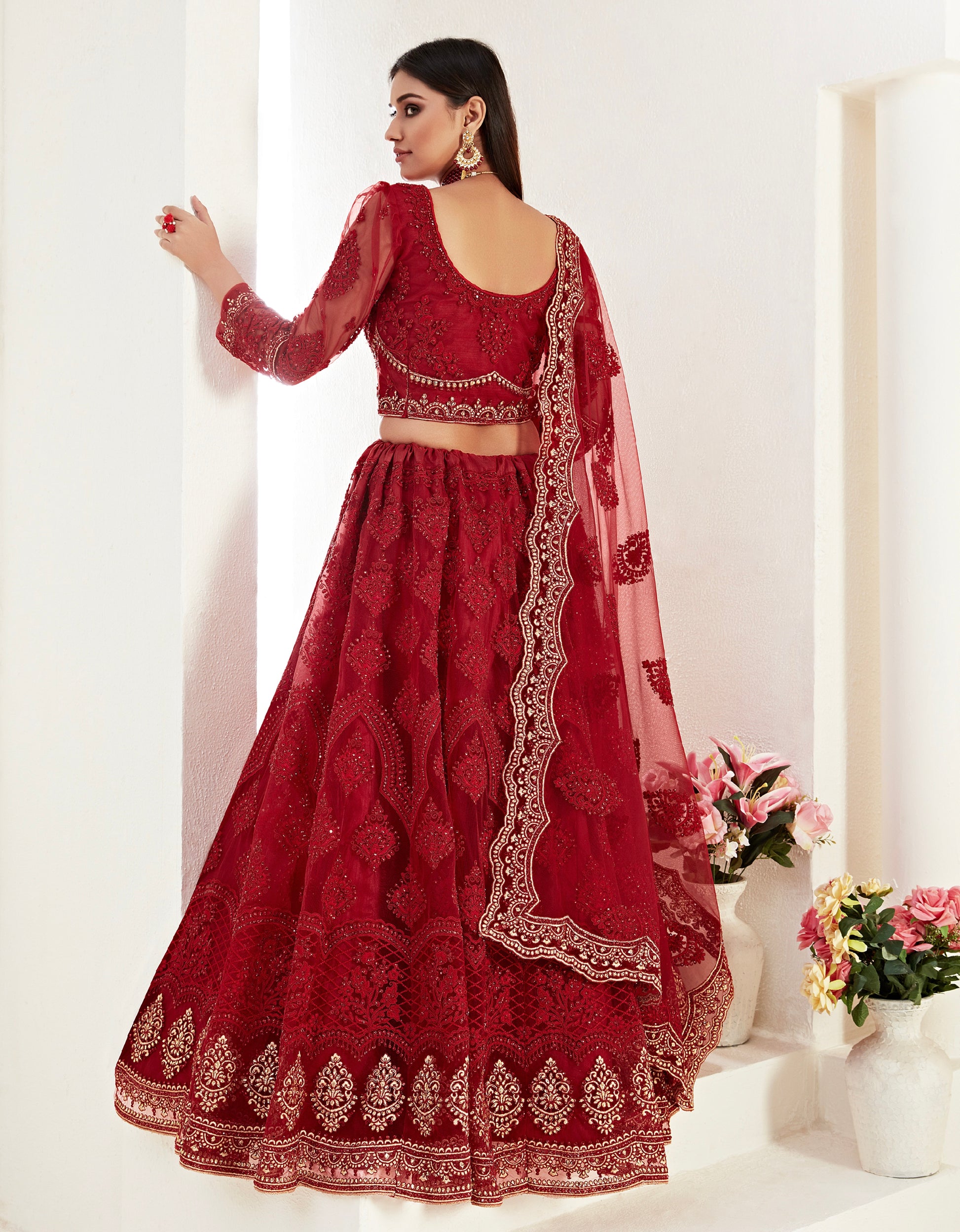 Red Bridal Lehenga with Zari and Heavy Stone Embroidery