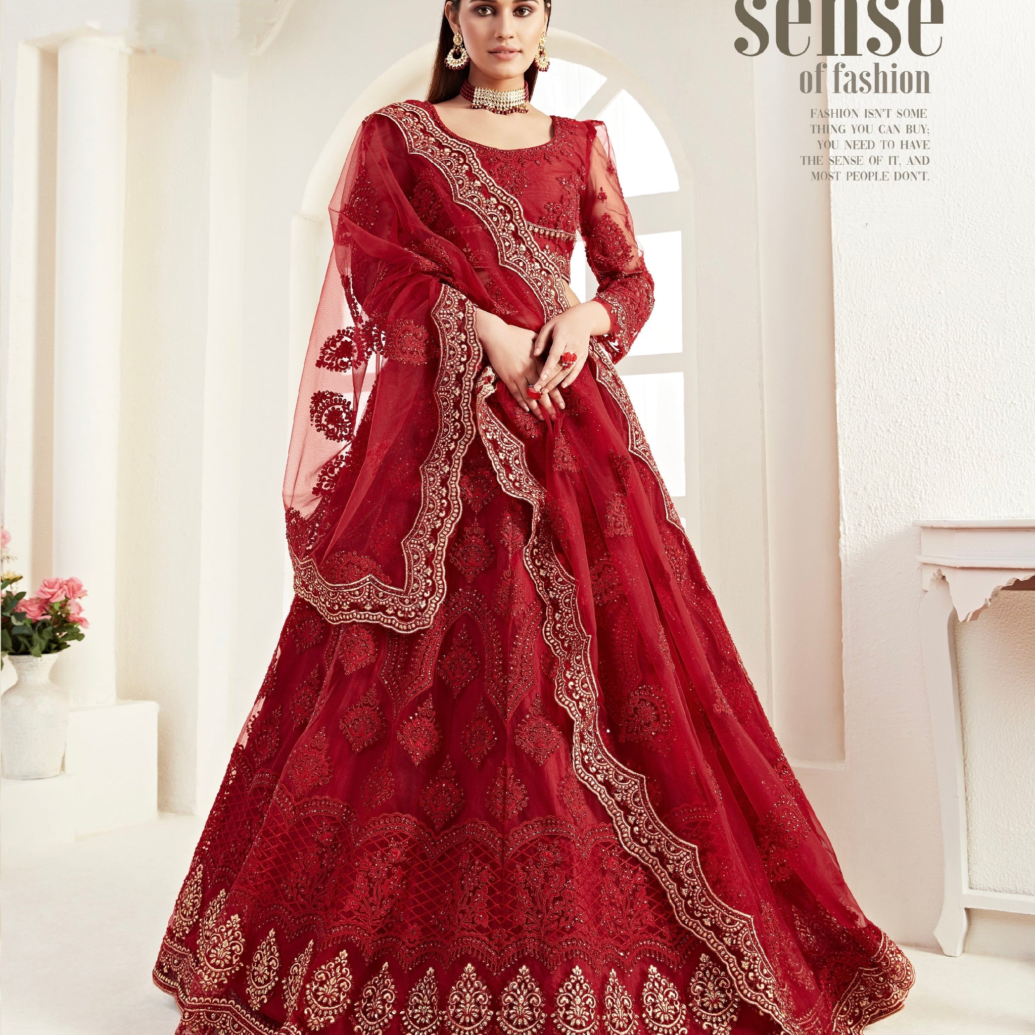 Red Bridal Lehenga with Zari and Heavy Stone Embroidery