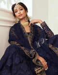 Deep Blue Net Lehenga Set with Zari Embroidery & Heavy Can-Can