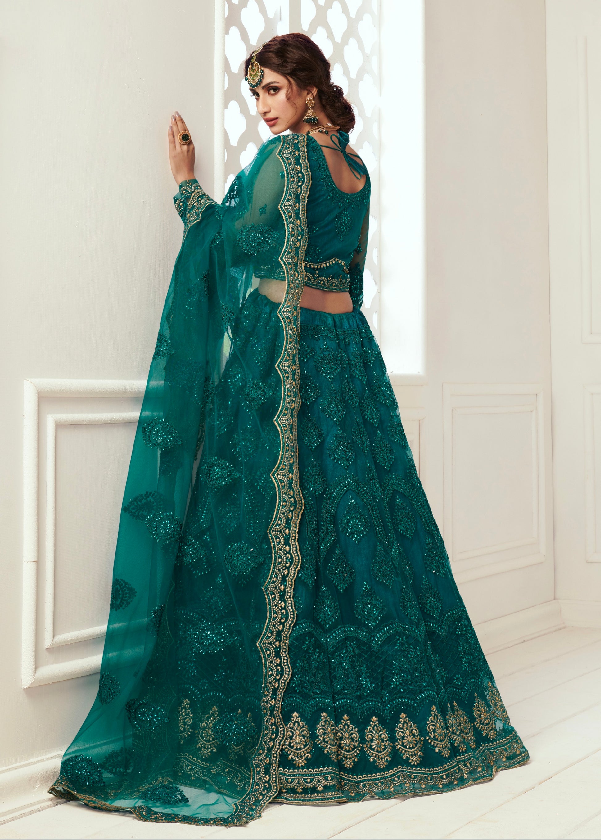 Rich Teal Bridal Lehenga with Balda Embroidery