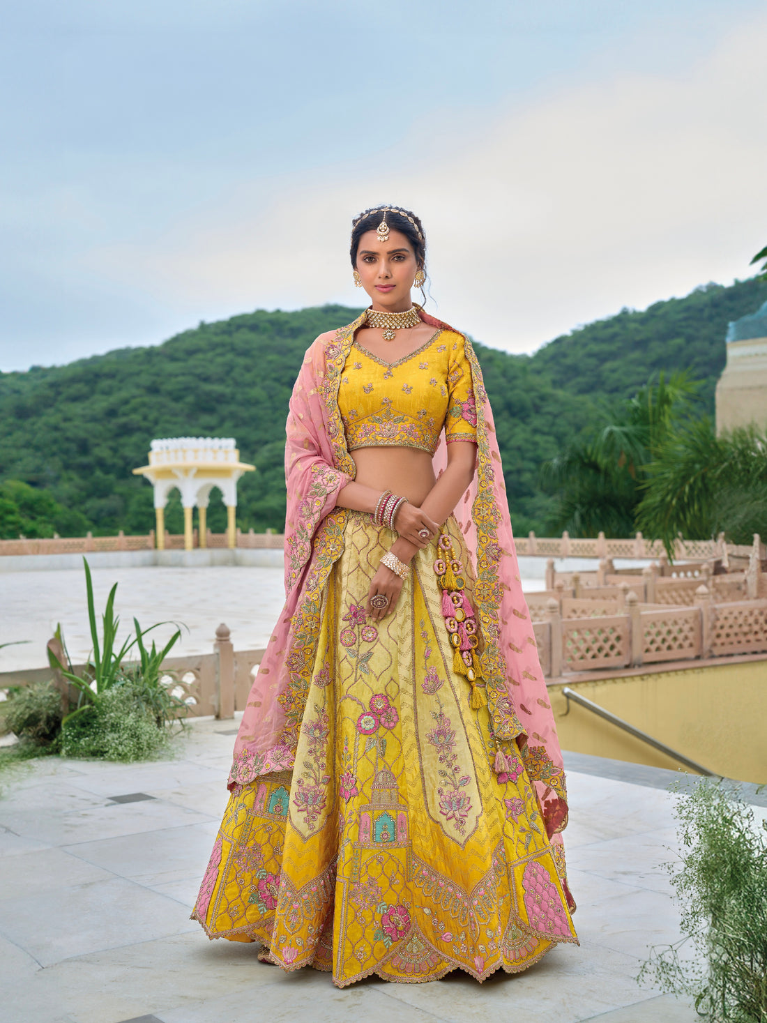 Yellow Multicolor Embroidered Lehenga with Artistic Detailing