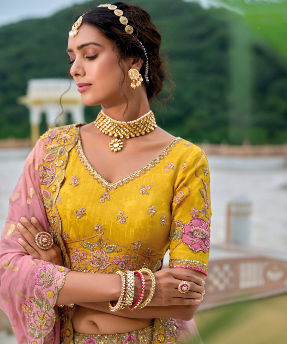 Yellow Multicolor Embroidered Lehenga with Artistic Detailing