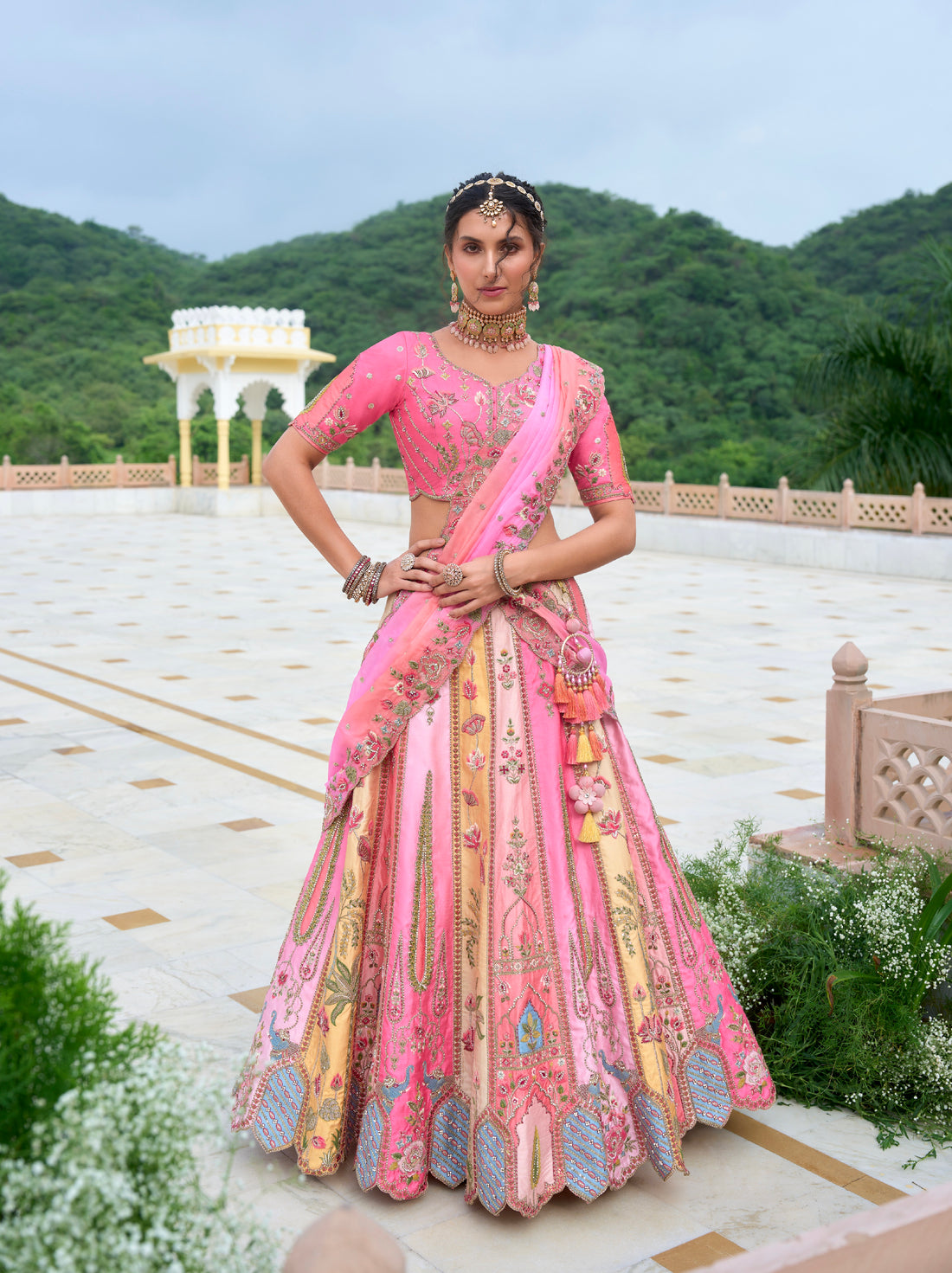 Peach Pink Bridal Lehenga with Heavily Embroidered Details