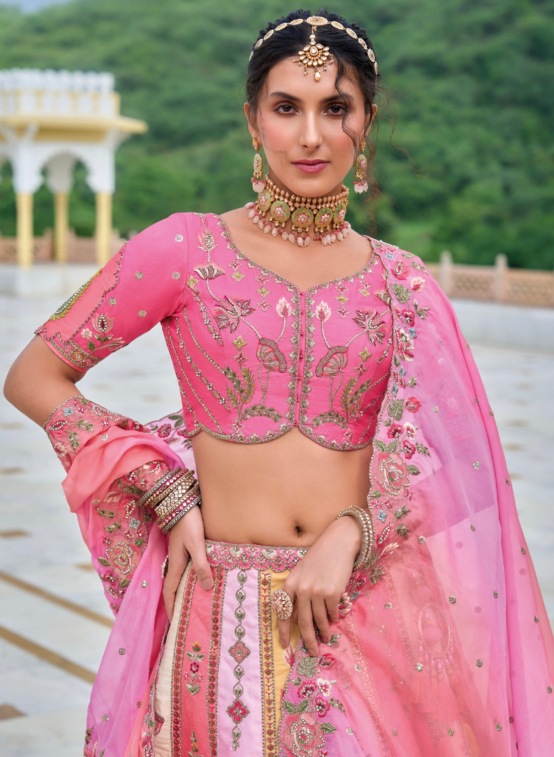 Peach Pink Bridal Lehenga with Heavily Embroidered Details