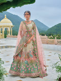 Soft Peach and Green Floral Lehenga with Pastel Hues