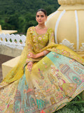 Yellow and Pastel Green Lehenga with Mughal Motifs