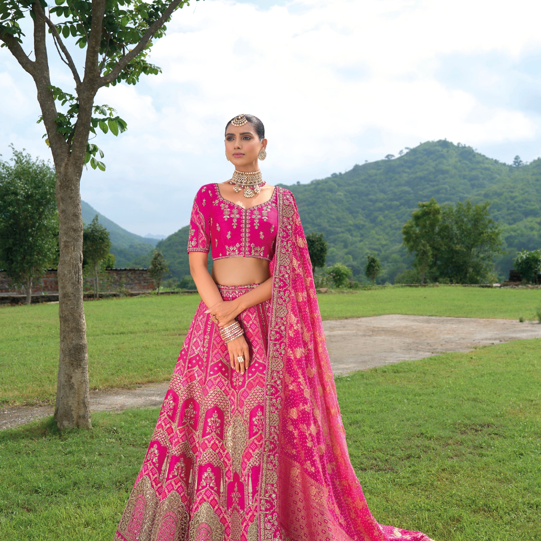 Fuchsia Pink Bridal Lehenga with Heavy Floral Embroidery