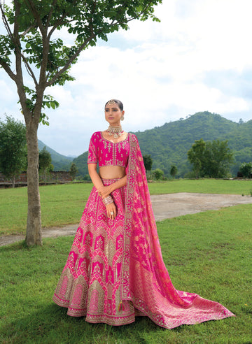 Fuchsia Pink Bridal Lehenga with Heavy Floral Embroidery