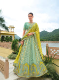 Mint Green and Yellow Silk Lehenga with Intricate Embroidery