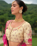 Hot Pink and Cream Silk Bridal Lehenga with Bold Embellishments