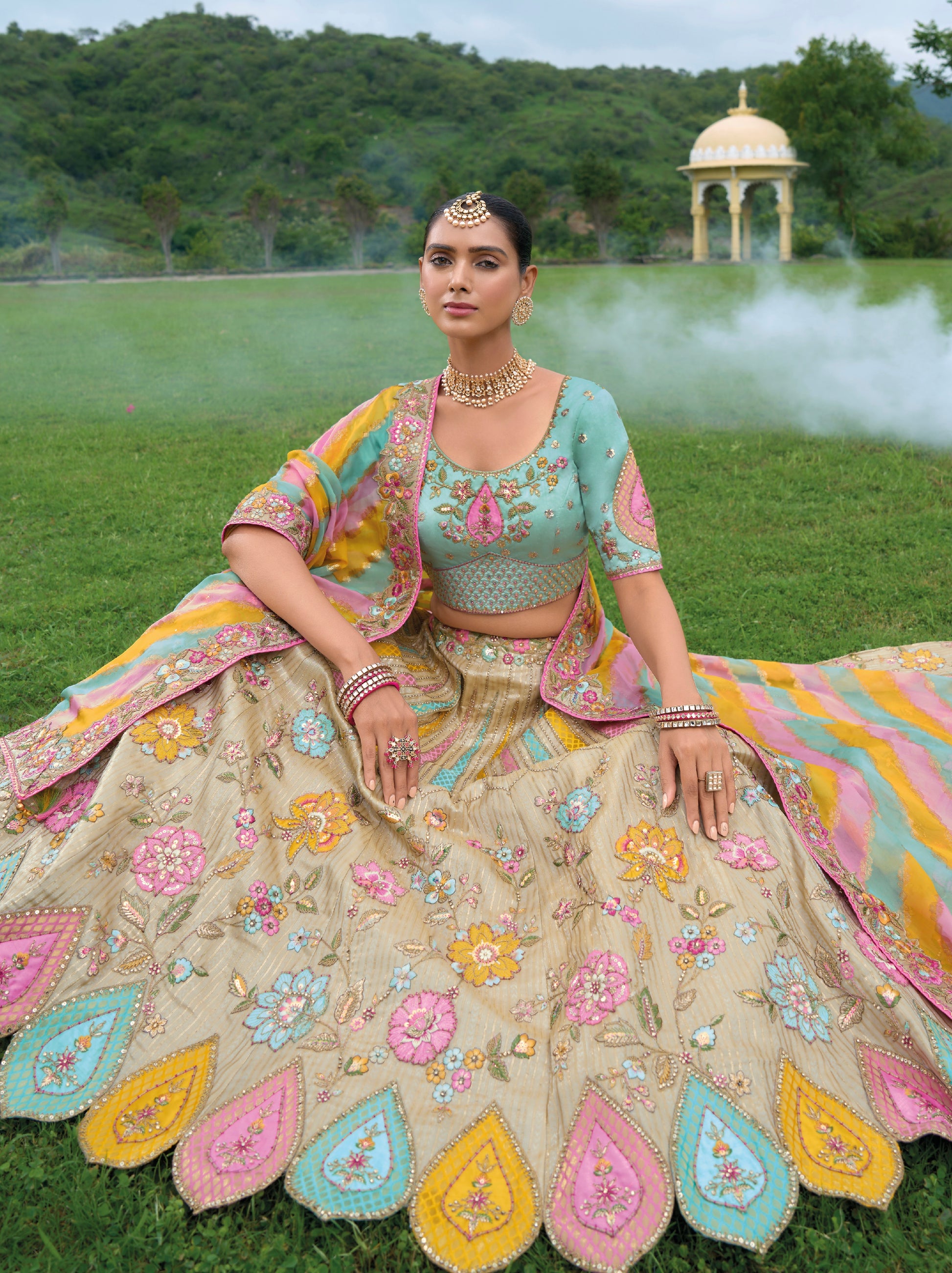 Pastel Multicolor Lehenga with Heavy Embroidery & Modern Designs