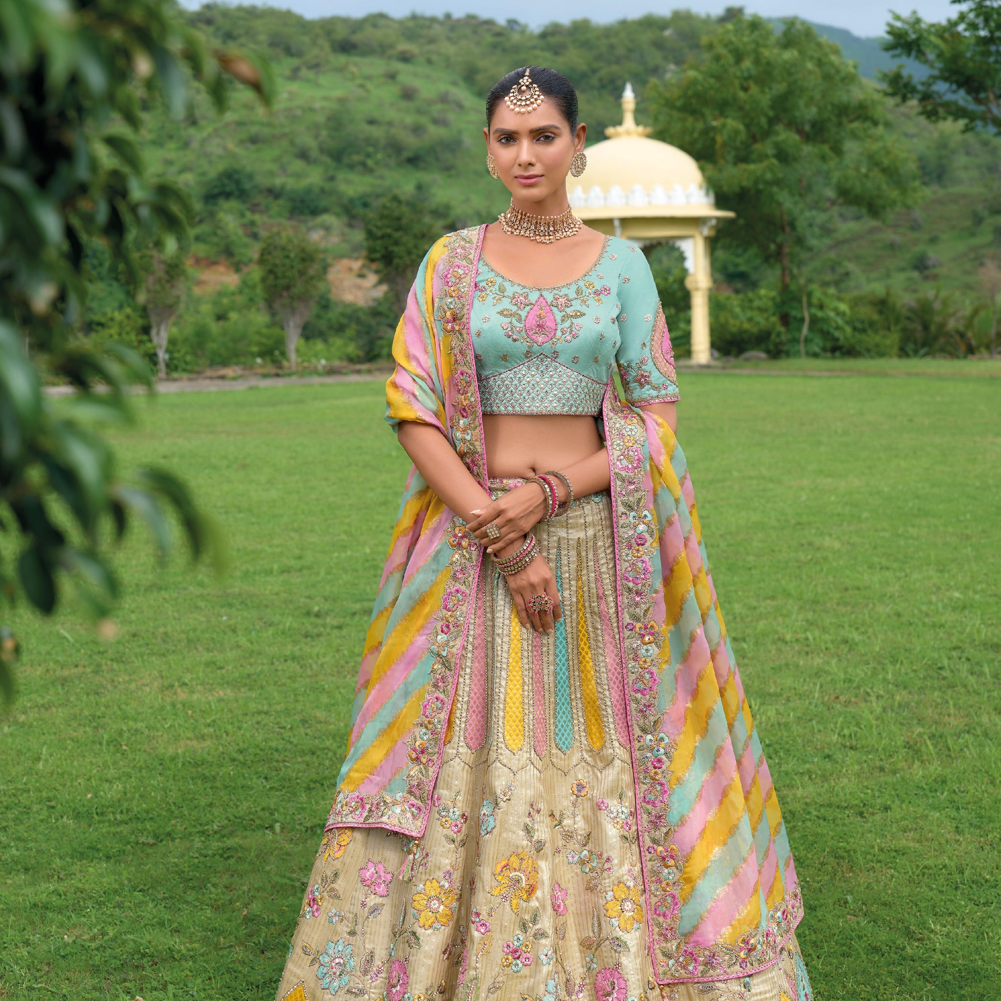 Pastel Multicolor Lehenga with Heavy Embroidery & Modern Designs