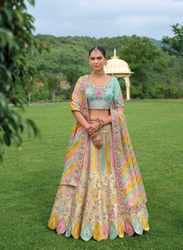 Pastel Multicolor Lehenga with Heavy Embroidery & Modern Designs