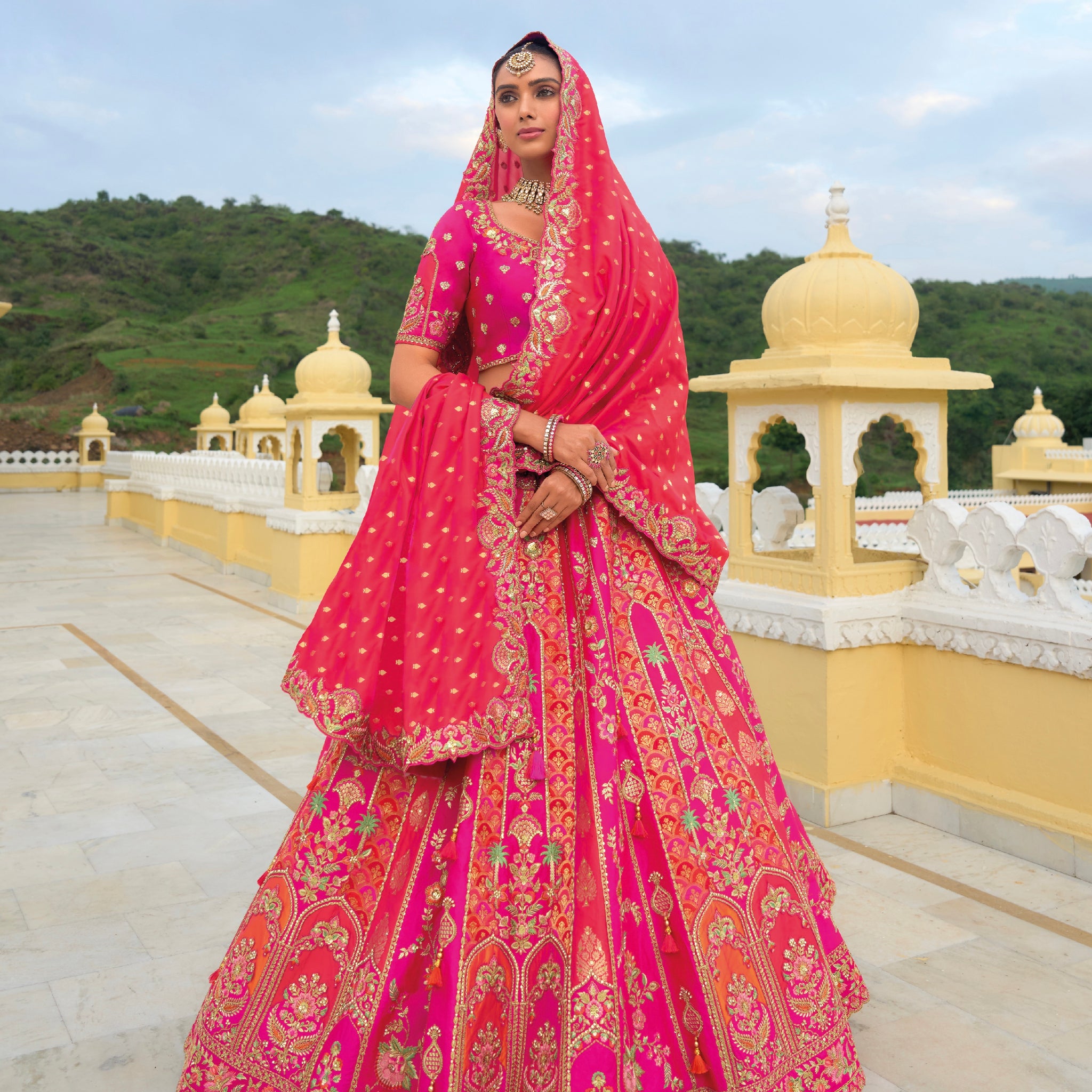 Red and Gold Bridal Lehenga with Classic Embroidery