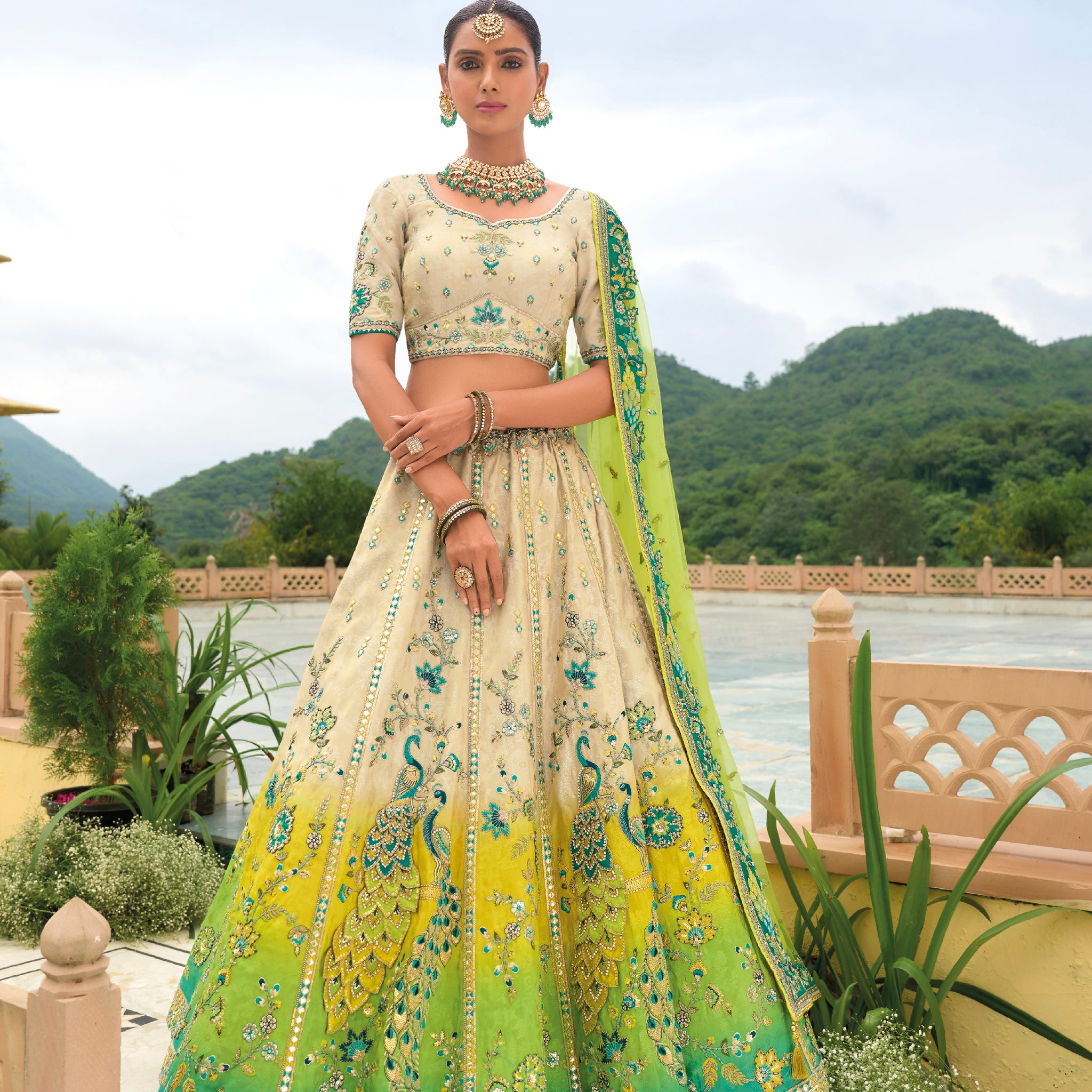 Lime Green Bridal Lehenga with Zari Embroidery