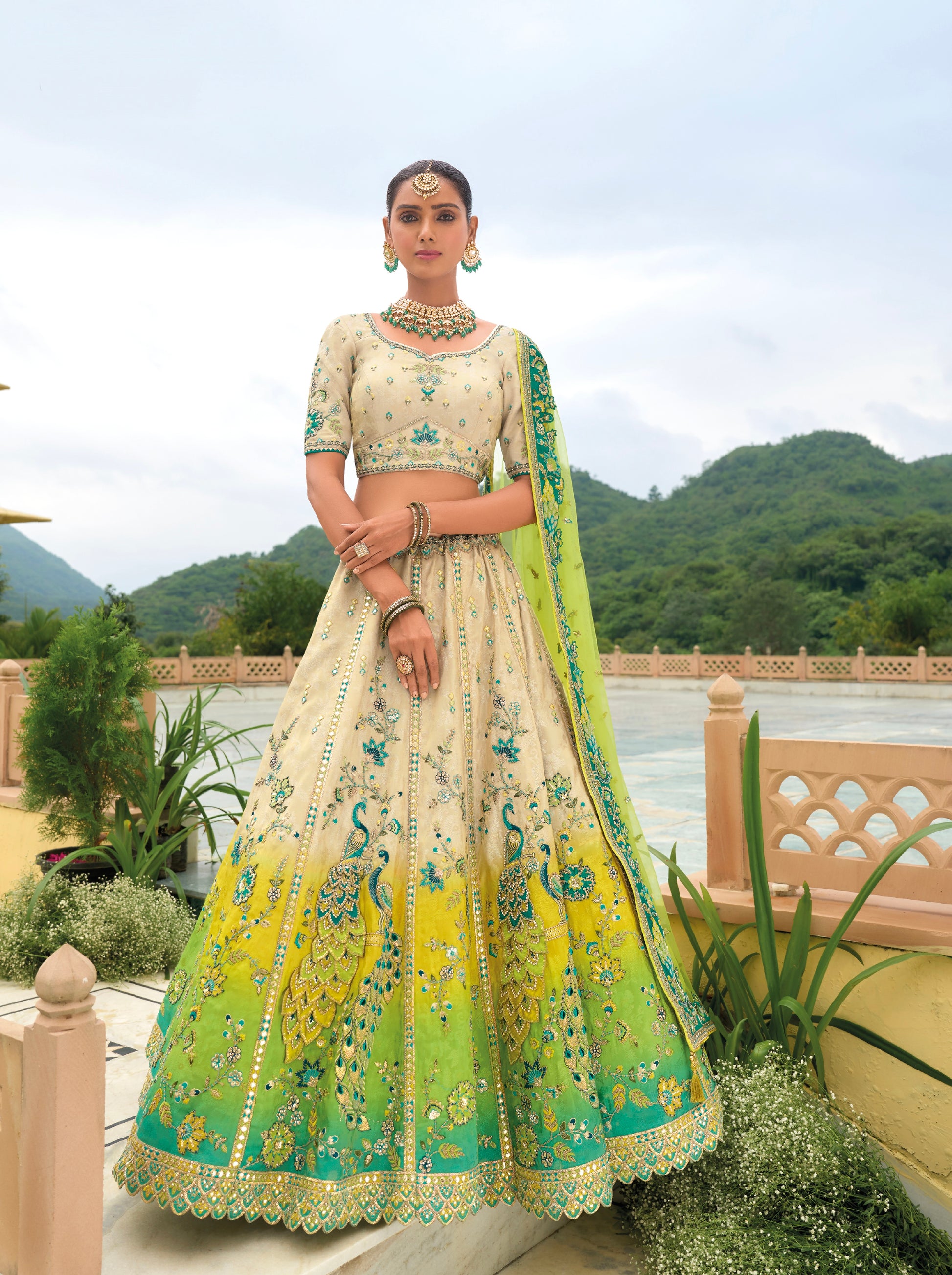 Lime Green Bridal Lehenga with Zari Embroidery