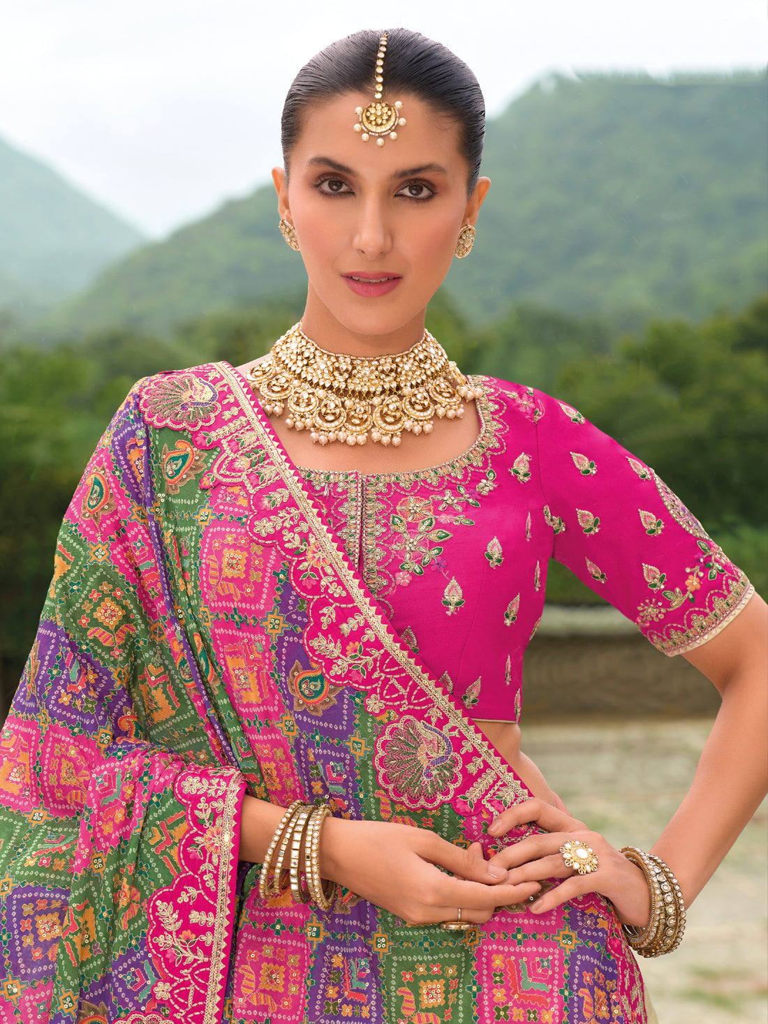 Cream and Pink Lehenga with Intricate Embroidery & Royal Designs