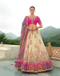 Cream and Pink Lehenga with Intricate Embroidery & Royal Designs