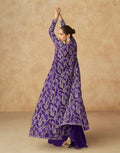 Purple Embroidered Georgette Palazzo Set with Butterfly Net Dupatta