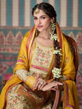 Yellow and Cream Designer Palazzo Suit with Embroidered Dupatta