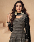 Black Chinnon Silk Palazzo Suit with Embroidery Dupatta