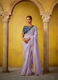 Lavender Glass Tissue Saree with Sequins Butti & Digital Print Blouse