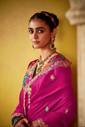 Fuchsia Pink Glass Tissue Saree with Embroidered Blouse