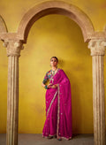 Fuchsia Pink Glass Tissue Saree with Embroidered Blouse