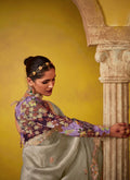 Mist Grey Glass Tissue Saree with Embroidered Border