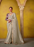 Mist Grey Glass Tissue Saree with Embroidered Border