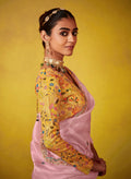 Blush Pink Glass Tissue Saree with Thread Embroidery