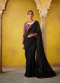 Midnight Black Glass Tissue Saree with Sequins Detailing