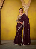 Plum Purple Glass Tissue Saree with Sequins Detailing