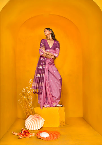 Pink Handloom Tussar Silk Saree with Contrasting Blouse