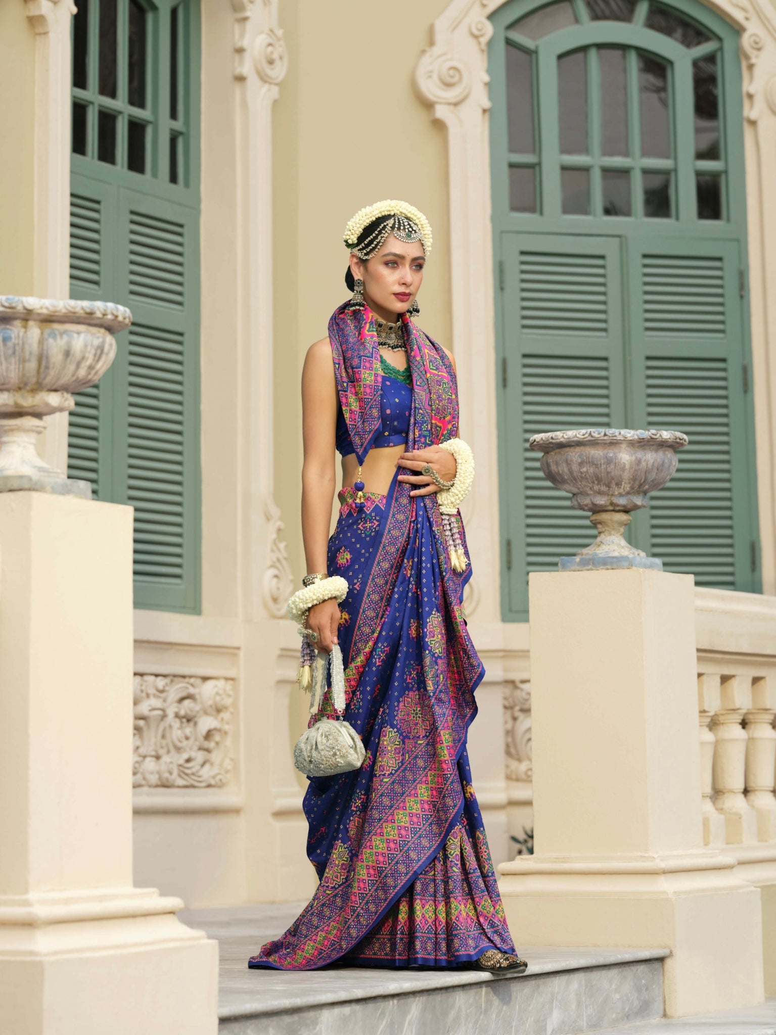 Royal Blue Banarasi Silk Saree with Meenakari and Kashmiri Weaving