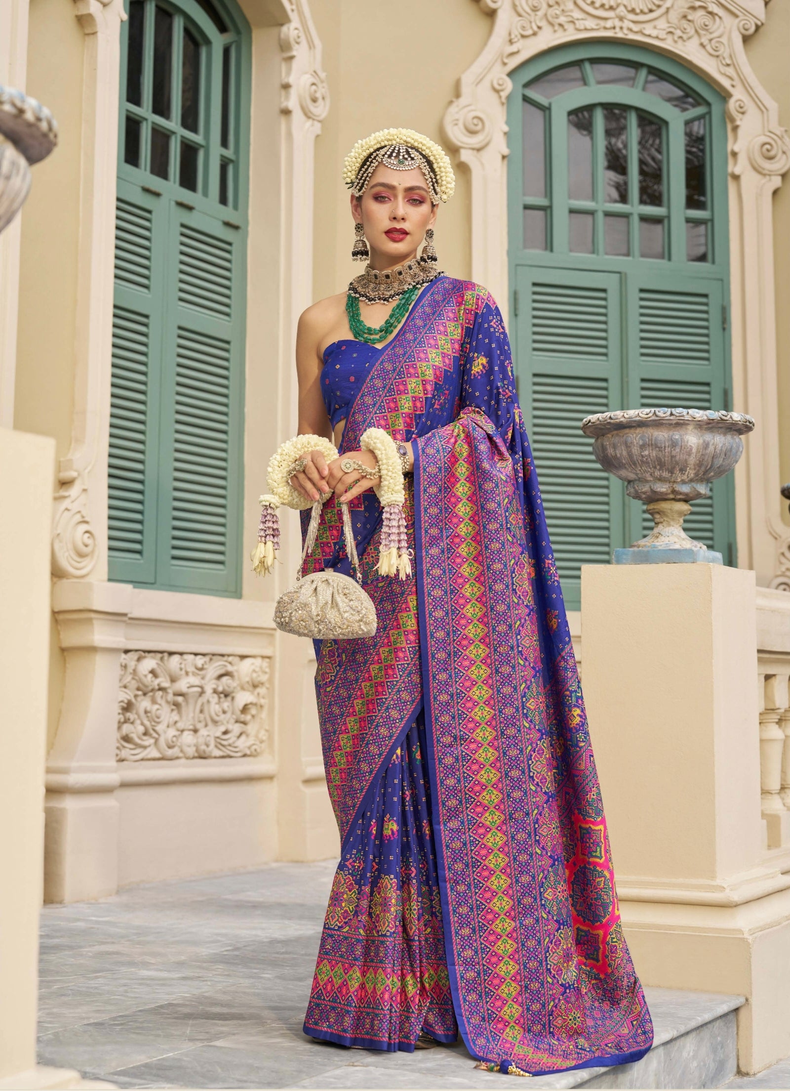 Royal Blue Banarasi Silk Saree with Meenakari and Kashmiri Weaving